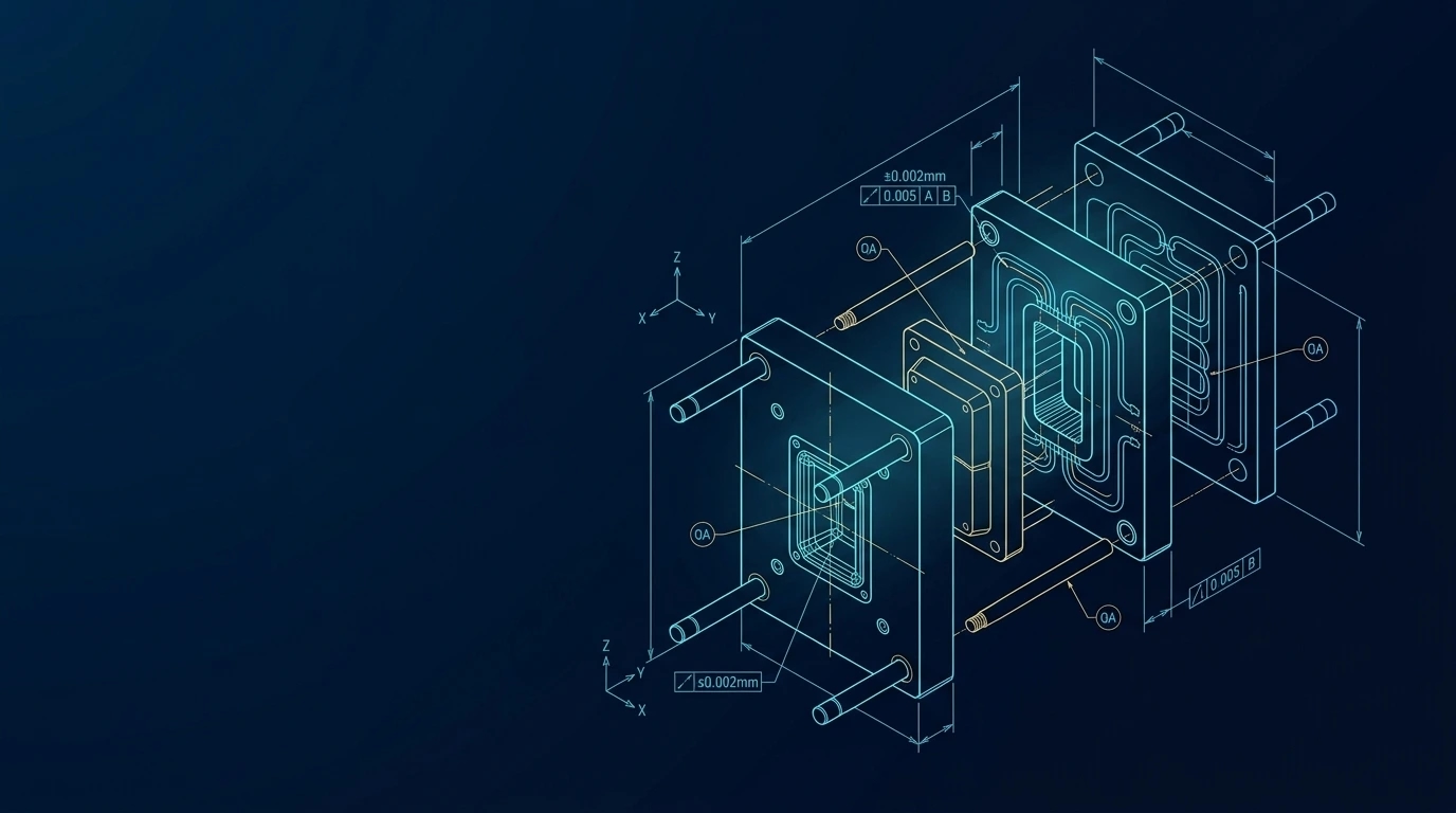 3D CAD Precision Injection Mould Wireframe Blueprint